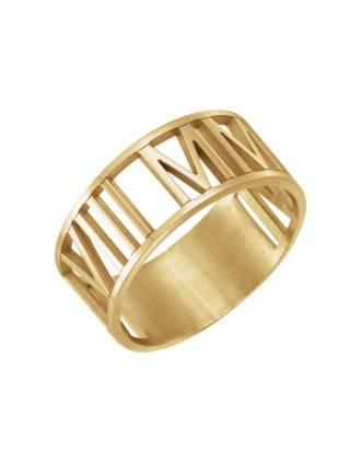 10K Yellow Gold Pierced Roman Numeral Date Ring