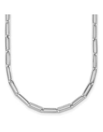 Italian Solid 14K White Gold Polished 4mm Paperclip Link Necklace