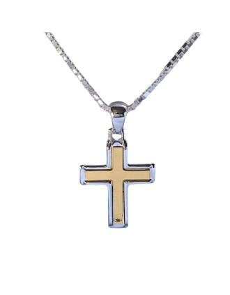 18K Gold & Sterling Silver Italian Cross Necklace