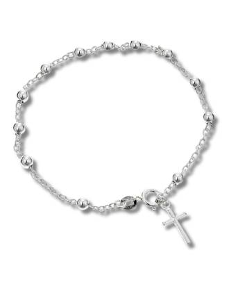 4mm Sterling Silver Italian Rosary Bead Cross Bracelet