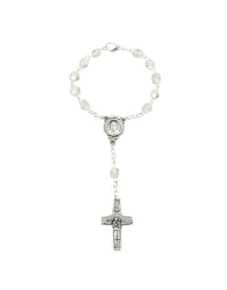 Auto Rosary Beads Clear Crystal Single Decade Pope Francis