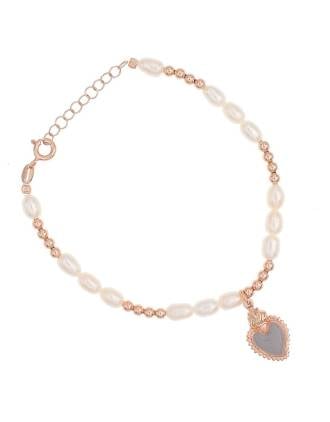 Beaded Pearl Enamel Sacred Heart Rose Gold Bracelet