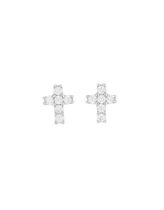 CZ Cross Stud Earrings Sterling Silver