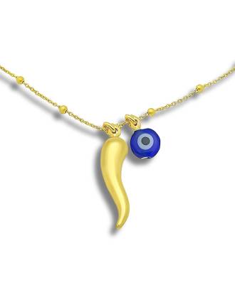 Evil Eye Italian Horn Bead Station Necklace 14k Gold Over Silver