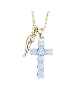 Fortuna Sacra Cornicello Diamond Cross Necklace