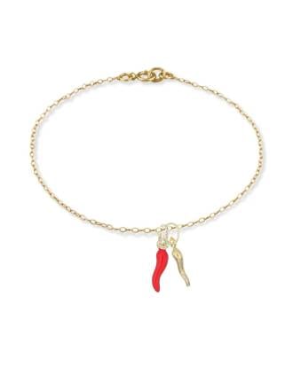 Gold and Red Enamel Double Italian Horn Charm Bracelet