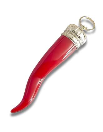 Grande Red Italian Horn Cornicello with Crown Keychain Made in Italy