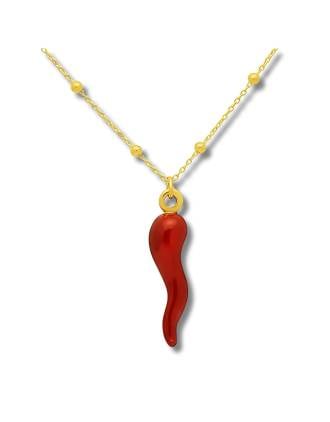 Grande Italian Red Horn Bead Station Necklace Gold Over Silver