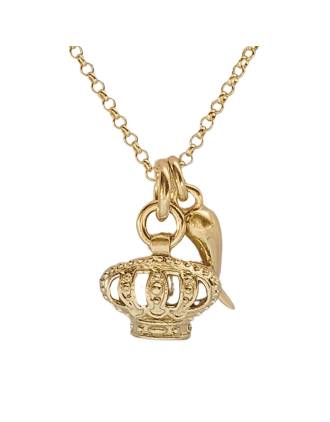 Italian Epiphany Crown and Horn Charm Necklace Gold