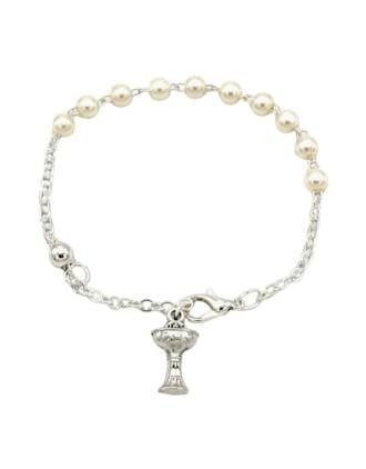 Italian First Communion Faux Pearl Rosary Bracelet
