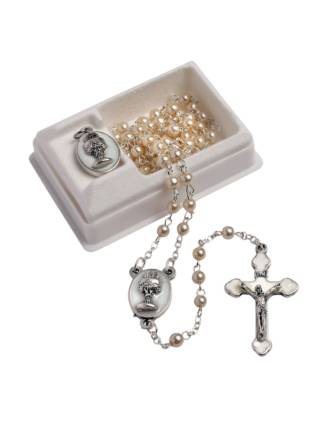 Italian First Communion Rosary Beads and Medal Gift Set Unisex