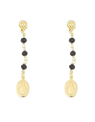 Italian Gold and Black Rosary Bead Miraculous Medal Earrings