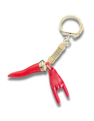 Italian Cornicello and Mano Cornuto Keychain Made in Italy