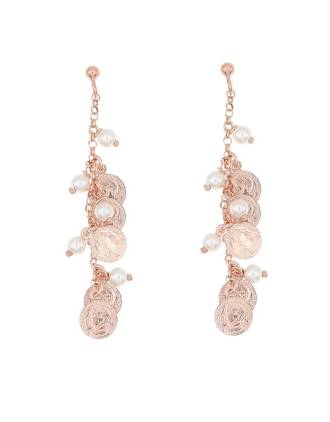 Italian Roman Coin Earrings Rose Gold with Pearls