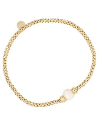 Italian Rope Stretch Bangle Bracelet With Pearl
