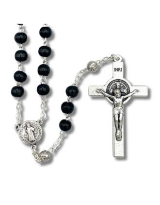 St. Benedict Rosary Beads in Black Wood Made in Italy