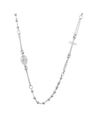 Italian Sterling Silver Rosary Bead Necklace Double Chain