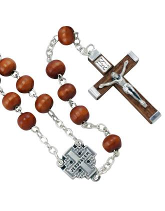 Italian Olive Wood Jerusalem Cross Rosary Beads