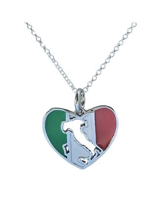 Map of Italy Enamel Tricolor Heart Necklace