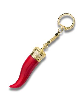 Italian Horn Cornicello with Crown Keychain Made in Italy