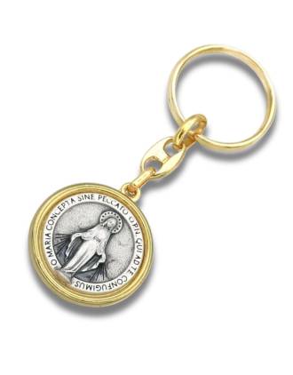 Miraculous Medal Keychain Gold and Silver Plated