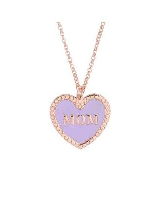 Mom Pink Enamel Heart Rose Gold Necklace