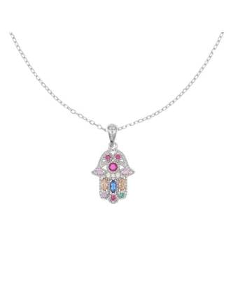 Multicolor CZ Hamsa Evil Eye Necklace Sterling Silver