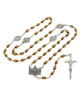 Natural Wood Basilica Medals Italian Rosary Beads