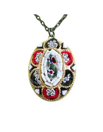 Oval Floral Vintage Italian Micro Mosaic Pendant