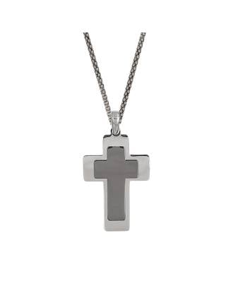 Oxidized Two Toned Italian Cross Necklace