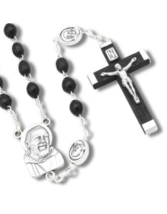 Padre Pio Black Wooden Beads Rosary