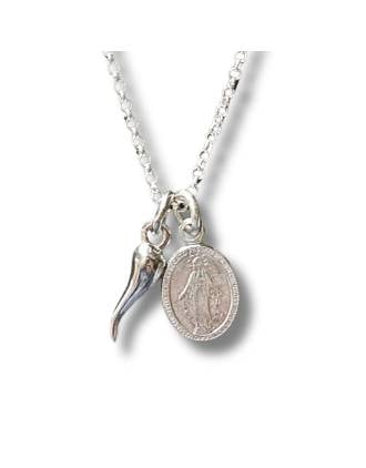 Petite Miraculous Medal & Italian Horn Necklace