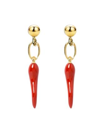 Cornicello Red Italian Horn Gold Ball Stud Earrings