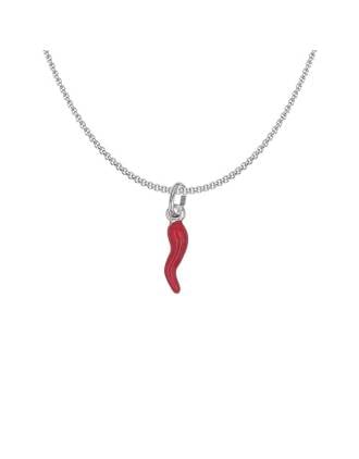 Red Enamel Italian Horn Necklace Sterling Silver