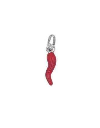 Red Enamel Italian Horn Charm Sterling Silver