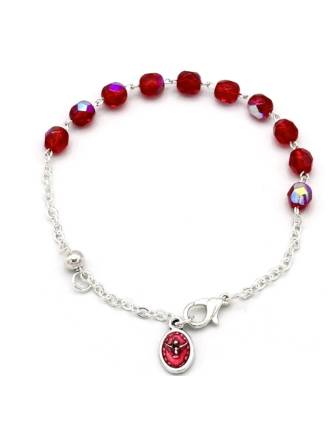 Italian Holy Spirit Rosary Bead Bracelet With Red Crystal