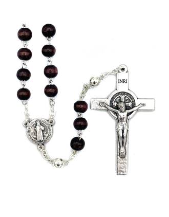 St. Benedict Rosary Beads in Brown Wood Made in Italy