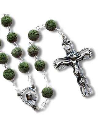 Rosary Beads Green Lava Rock Mother and Child