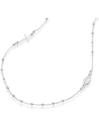 Silver Italian Rosary Bead Sideways Cross Necklace