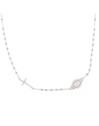 Sterling Silver CZ Italian Rosary Bead Sideways Cross Necklace