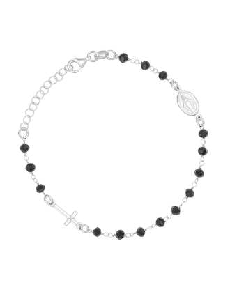 Sterling Silver Italian Black Rosary Bead Bracelet
