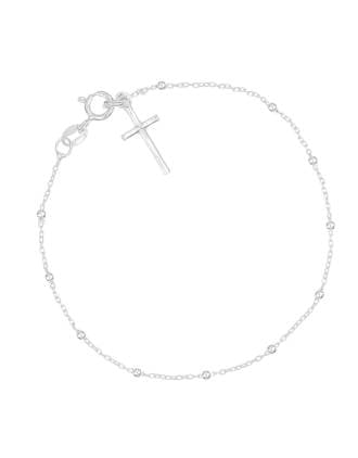 Sterling Silver Italian Rosary Bead Cross Bracelet