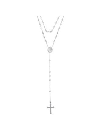 Sterling Silver Italian Traditional Rosary Bead Necklace