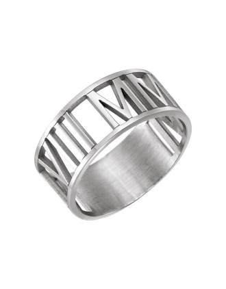 Silver Pierced Roman Numeral Date Ring