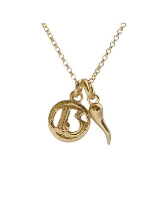 Tredici Number 13 Gold Cornicello Necklace