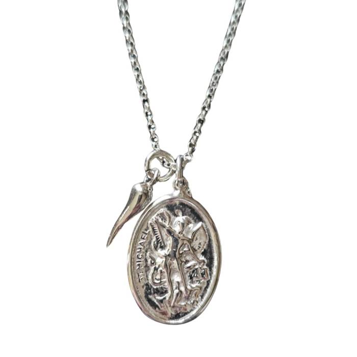 St. Michael & Guardian Angel Medal with Italian Horn Necklace