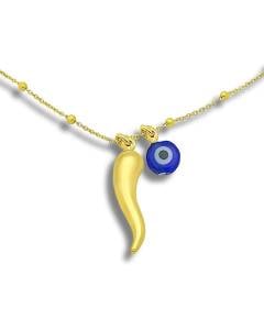 Evil Eye Italian Horn Bead Station Necklace 14k Gold Over Silver 