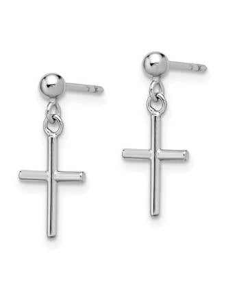 14k White Gold Cross Post Drop Earrings