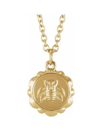 14K Yellow Gold Bee Petite Medallion Necklace