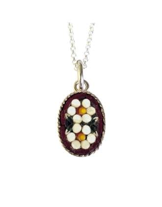 Vintage Rossana Sterling Silver Oval Micro Mosaic Double Daisy Necklace